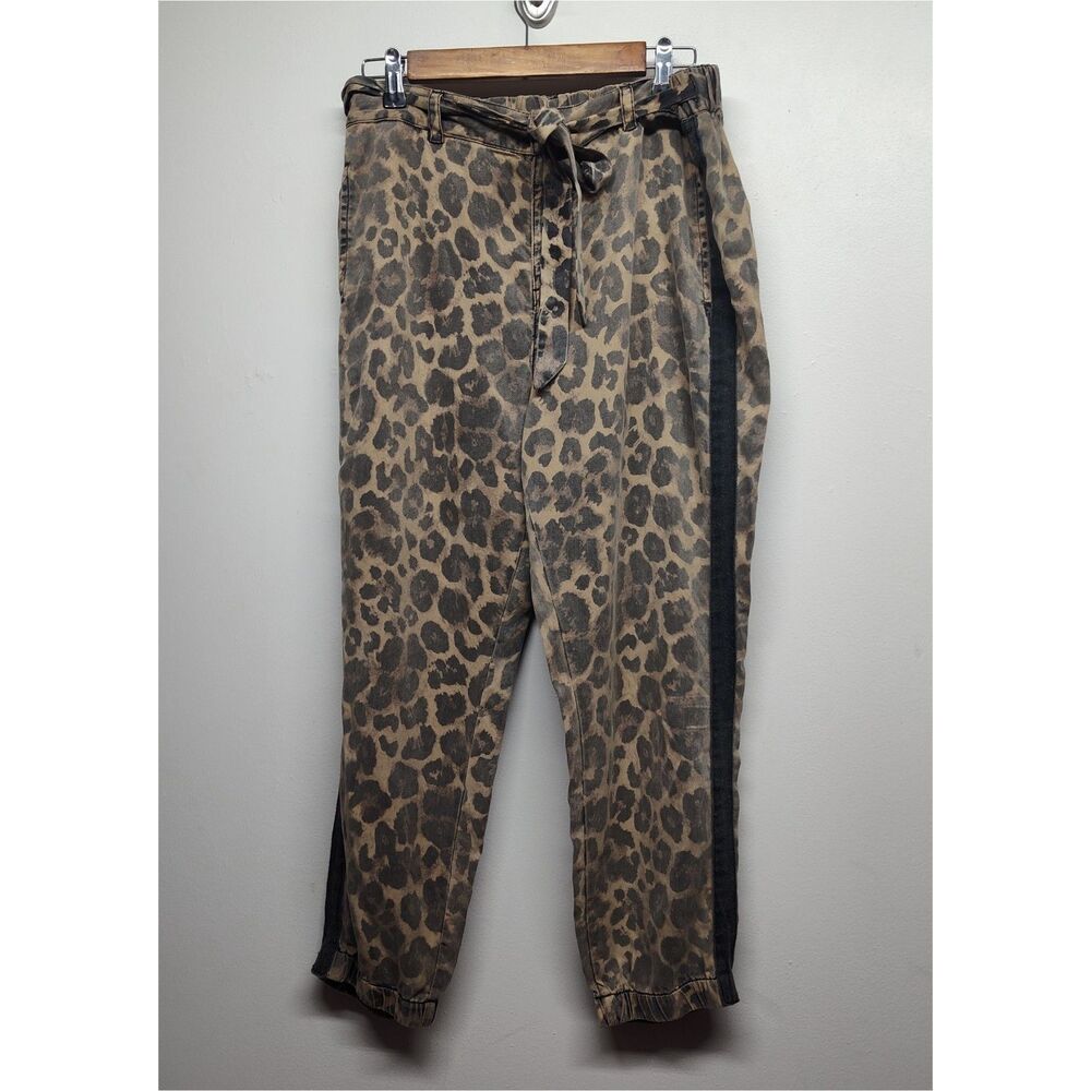 Pam & Gela Jean Joggers Women L Beige Leopard Animal Print Streetwear Y2K